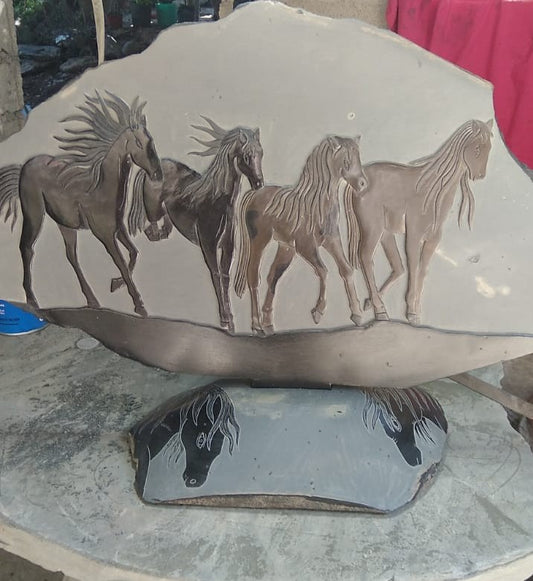 * Horses Slate Sculpture